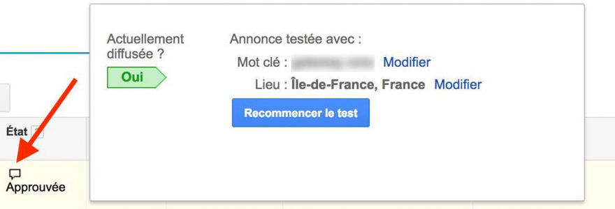 non-impression des annonces AdWords